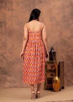 Designer Bagru Handblock Print Cotton Midi Dress-One Piece - Image 5