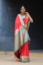 PITHAI SAREES GREEN RED