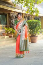 PITHAI SAREES GREEN ORANGE