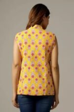 Women Designer Floral Print Winter Quilted Reversible Crop Sleeveless Jacket - Image 4