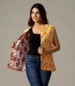 Women Designer Floral Print Winter Quilted Reversible Crop Sleeveless Jacket