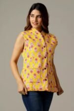 Women Designer Floral Print Winter Quilted Reversible Crop Sleeveless Jacket - Image 3
