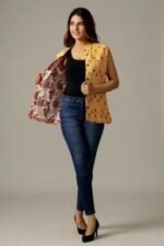 Women Designer Floral Print Winter Quilted Reversible Crop Sleeveless Jacket - Image 5