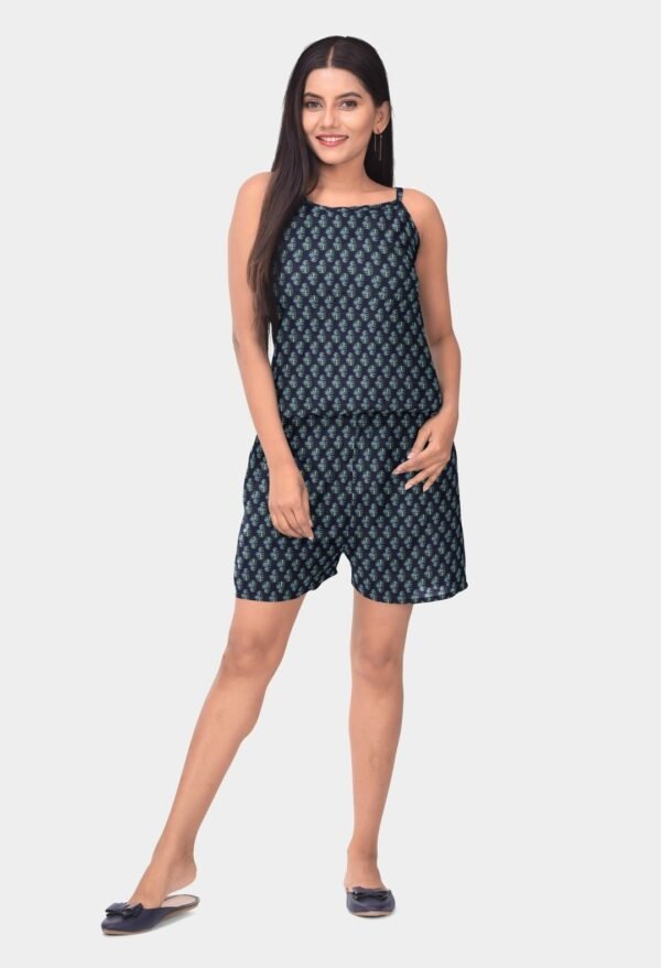 Stylish Cotton Printed  Noodle Strap Top With Short Night Suits - Image 2