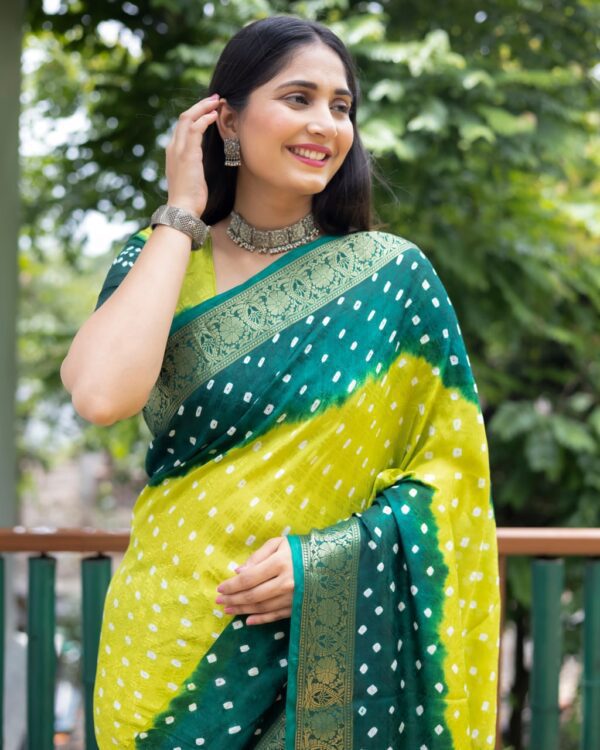 Bandhej Silk Green Color Sarees