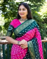 Bandhej Silk Rani Pink -Green Color Sarees