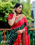 Red Color Pure Handmade Bandhej Designer Sarees