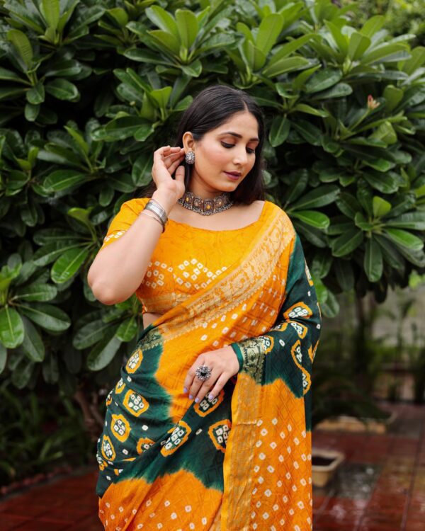 Mustad Color Pure Handmade Bandhej Designer Sarees