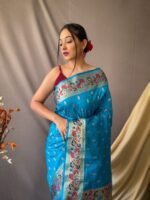 Exquisite Banarasi Paithani Silk Saree with Floral Zari Weaving – Available in 7 Colors | My Handicraft India - Image 3