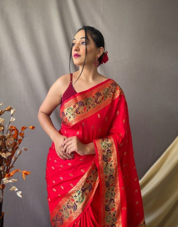 Exquisite Banarasi Paithani Silk Saree with Floral Zari Weaving – Available in 7 Colors | My Handicraft India - Image 7