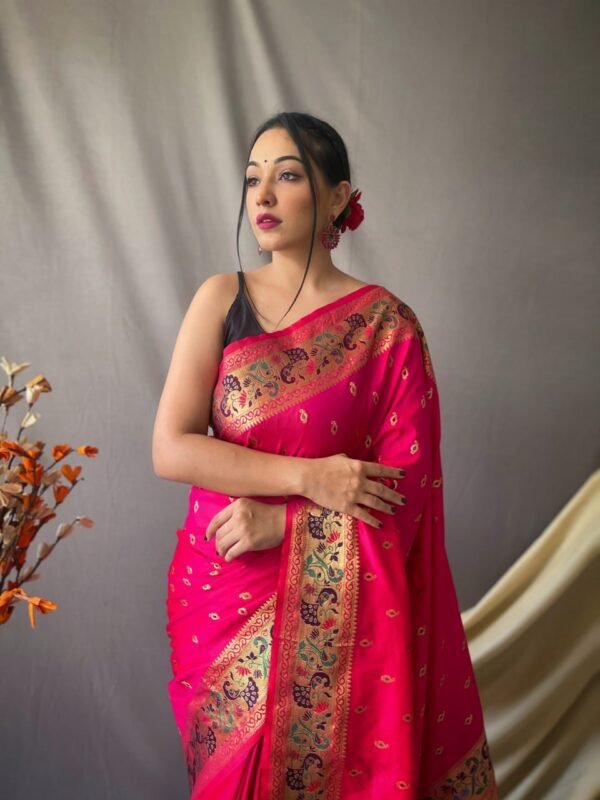 Exquisite Banarasi Paithani Silk Saree with Floral Zari Weaving – Available in 7 Colors | My Handicraft India - Image 6
