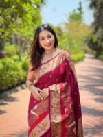 Exquisite Paithani Silk Saree with Floral Zari Weaving – Available in 9 Colors | My Handicraft India - Image 6
