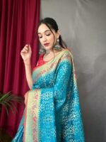 Exquisite Banarasi Paithani Silk Saree with Floral Zari Weaving – Available in 7 Colors | My Handicraft India - Image 7