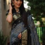 Premium Black-Gray colour Bandhej Silk Sarees