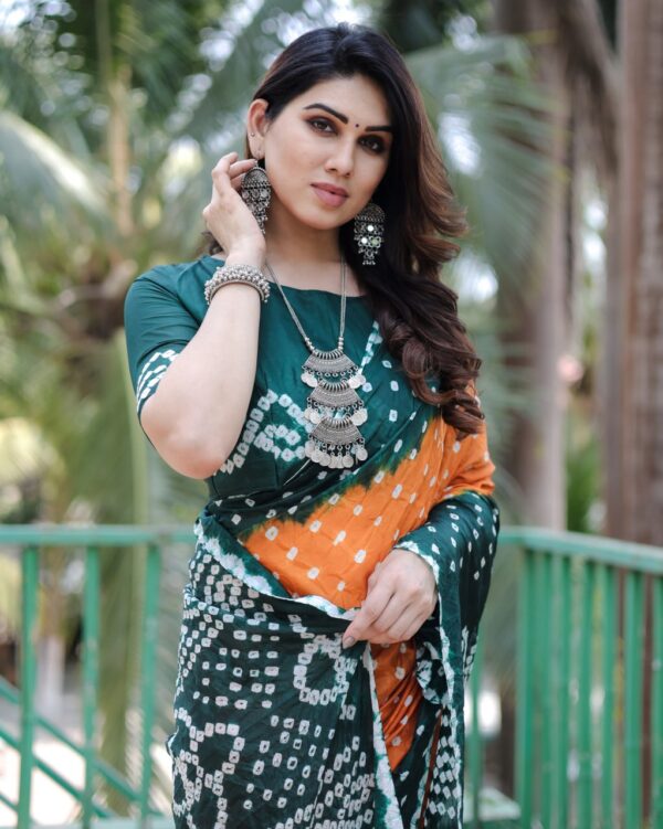 Pure Bandhej silk Green saree