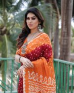 Pure Bandhej silk Orange saree