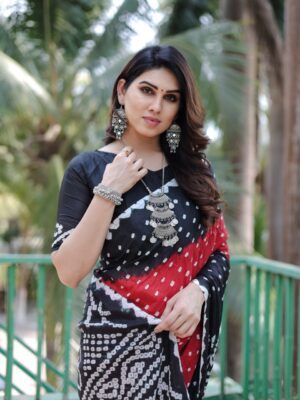 Pure Bandhej silk Black saree