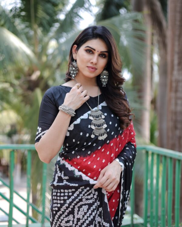 Pure Bandhej silk Black saree