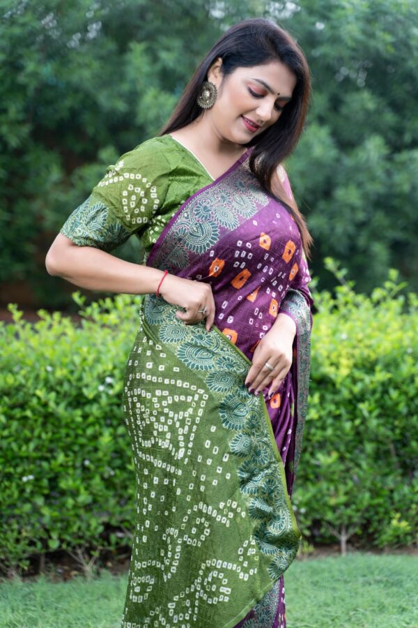 Purple Color Pure Handmade Bandhej Designer Sarees