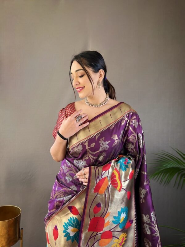 Exquisite Paithani Silk Saree with Floral Zari Weaving – Available in 5 Colors | My Handicraft India - Image 5