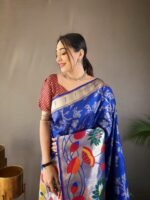 Exquisite Paithani Silk Saree with Floral Zari Weaving – Available in 5 Colors | My Handicraft India - Image 4