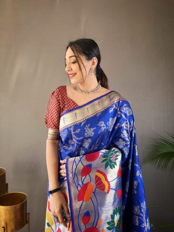 Exquisite Paithani Silk Saree with Floral Zari Weaving – Available in 5 Colors | My Handicraft India - Image 4