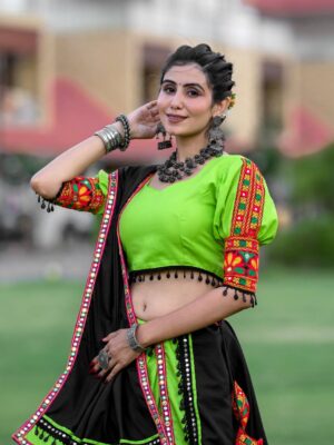 Green-Black Gamthi Work Chaniya Choli