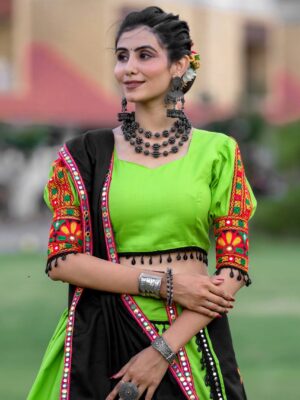 Green-Black Gamthi Work Chaniya Choli