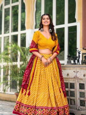 Leheriya Print Tussar Silk Lehenga Choli Sets