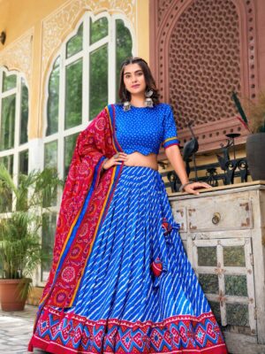 Leheriya Print Tussar Silk Lehenga Choli Sets