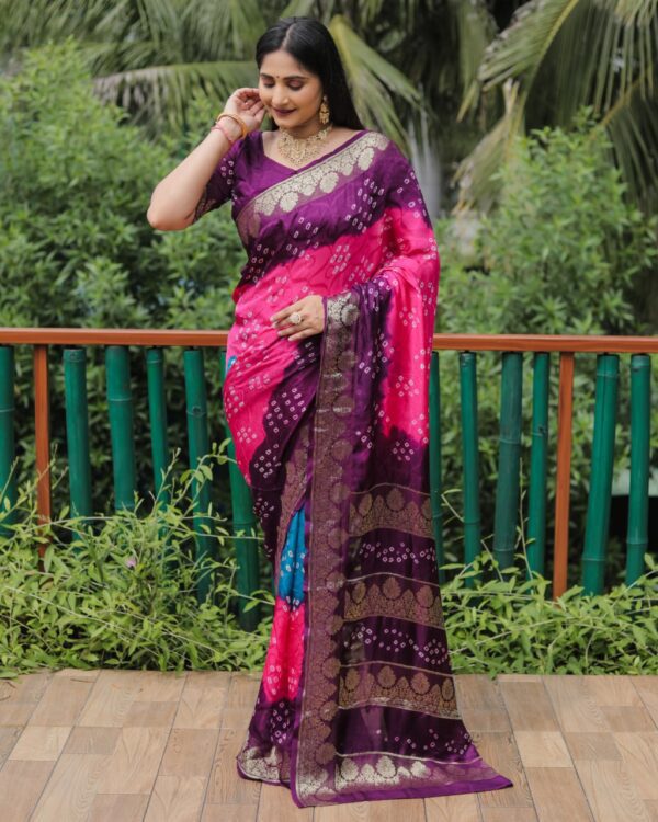 Bandhej Badhni Print Silk Sarees