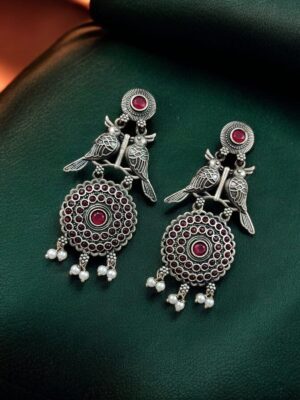 Silver Replica Bird Oxidized Earrings