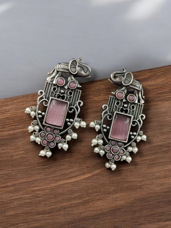 Antique Silver Plated Elephant Design Earrings