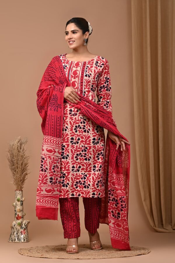 Exclusive Designer Pure Hand Block Printed Women’s Kurta-Kurti Set - 3-Piece Stitched Suits | My HandiCraft India - Image 5