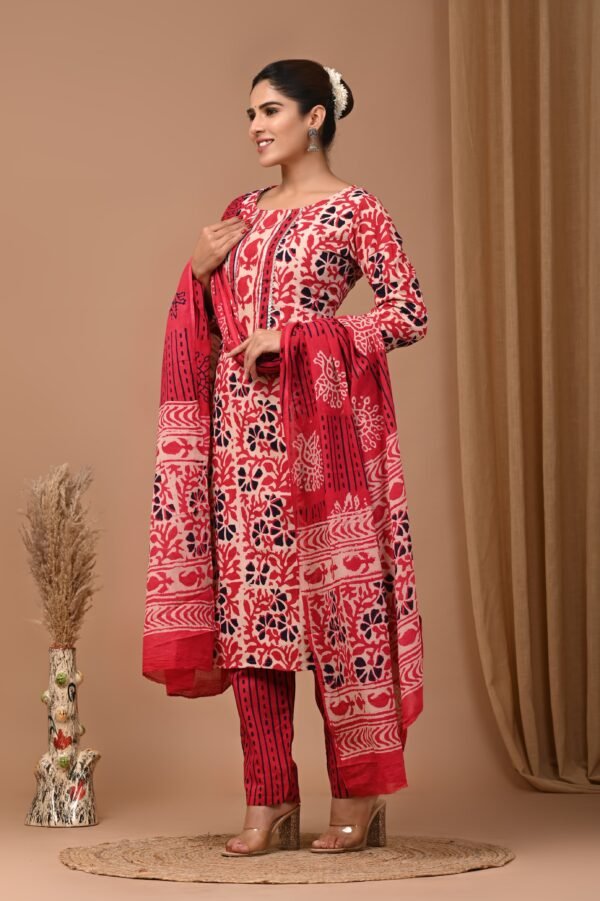 Exclusive Designer Pure Hand Block Printed Women’s Kurta-Kurti Set - 3-Piece Stitched Suits | My HandiCraft India - Image 4