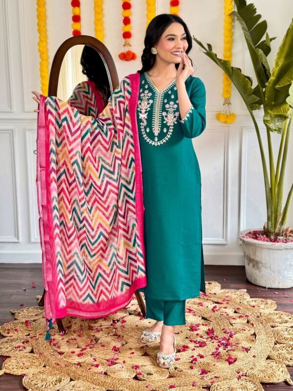Chanderi Embroidered Kurta Set
