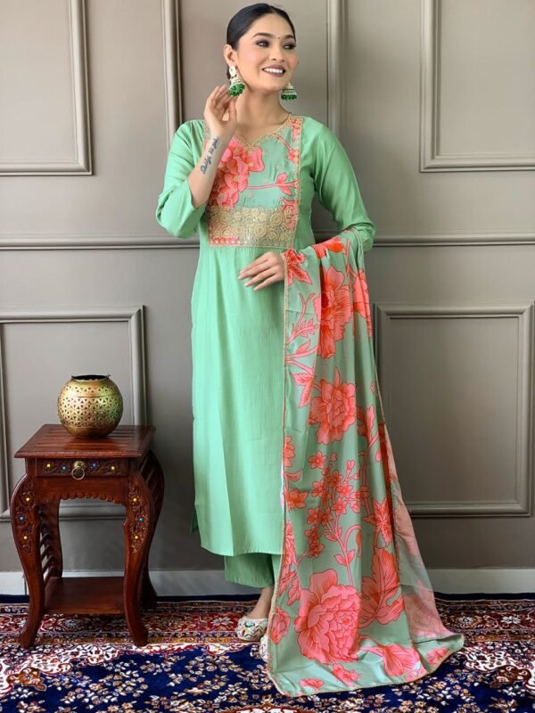 Chanderi Embroidered Kurta Set