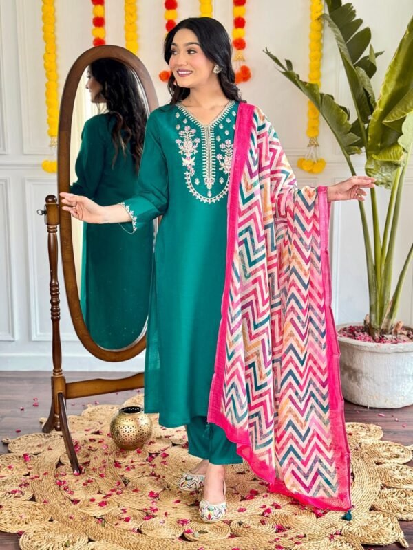 Chanderi Embroidered Kurta Set