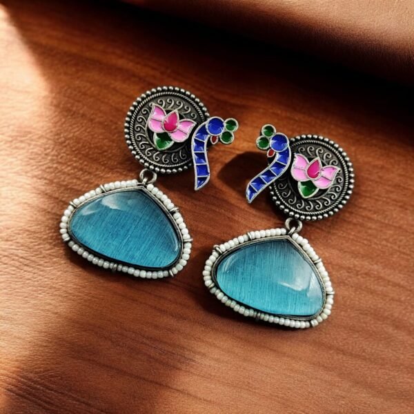 Handprinted Peacock Earrings