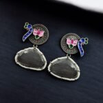 Handprinted Peacock Earrings