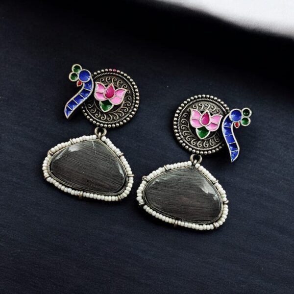 Handprinted Peacock Earrings