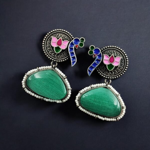 Handprinted Peacock Earrings