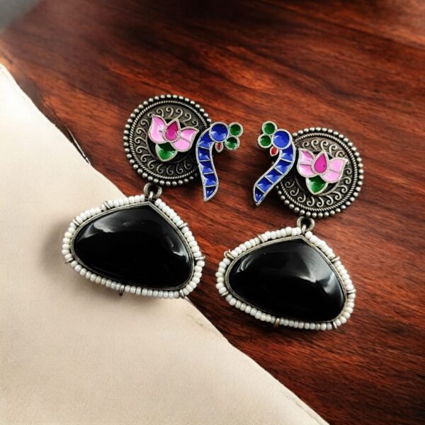 Handprinted Peacock Earrings